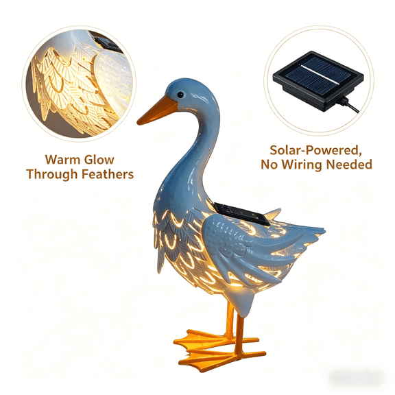 Porch Goose Statue Lawn Decor, Hollow Metal Garden Goose with Solar Light, Rust-Proof Outdoor Sculpture for Yard Porch Garden Decoration (2 Pieces)