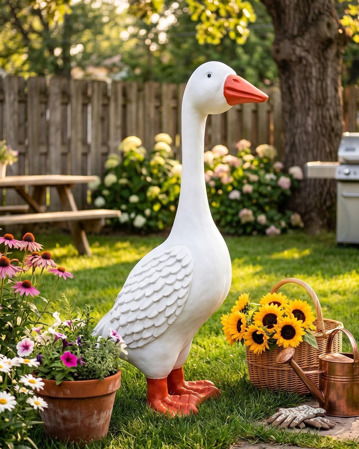 Porch Goose Statue, White Goose Figurine for Indoor Outdoor Decor ...