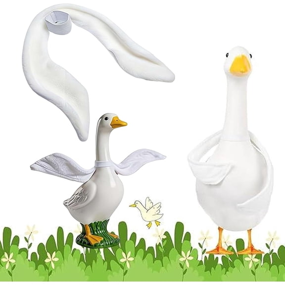 Porch Goose Wings and Arms Accessories, Poseable White Fabric Wings for 23-28 Inch Lawn Geese Statue Clothes, Flexible Holiday Front Yard Outdoor Garden Ornament Decor