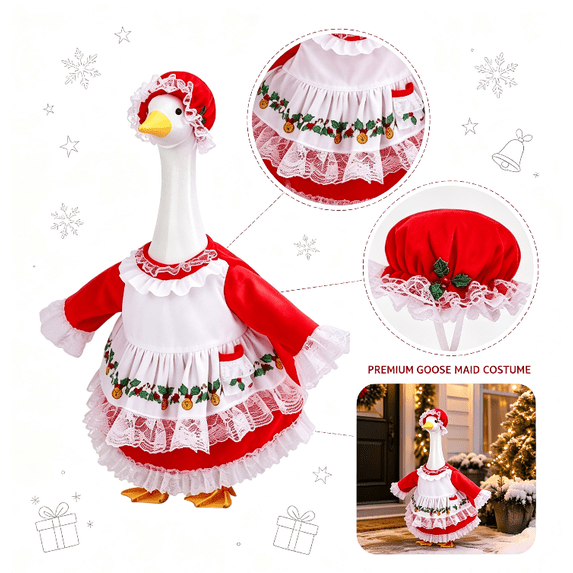 Porch Goose christmas Outfits,Festive 19 Inch Lawn Goose Costume, Christmas Maid Clothing Set for Front Porch Patio Yard Garden Holiday Display