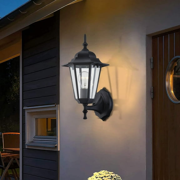 Porch Light Matte Black Outdoor Wall Light Fixture for House, Hallway, Doorway, Garage with Clear Glass Shade, E26