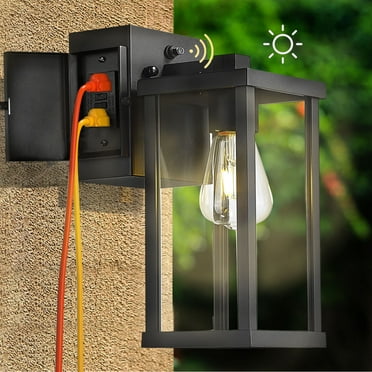 Porch Light With GFCI Outlet Dusk To Dawn Outdoor Light Exterior Lighting Fixtures Wall Mount For House Patio Garage Hallway,1 Pack