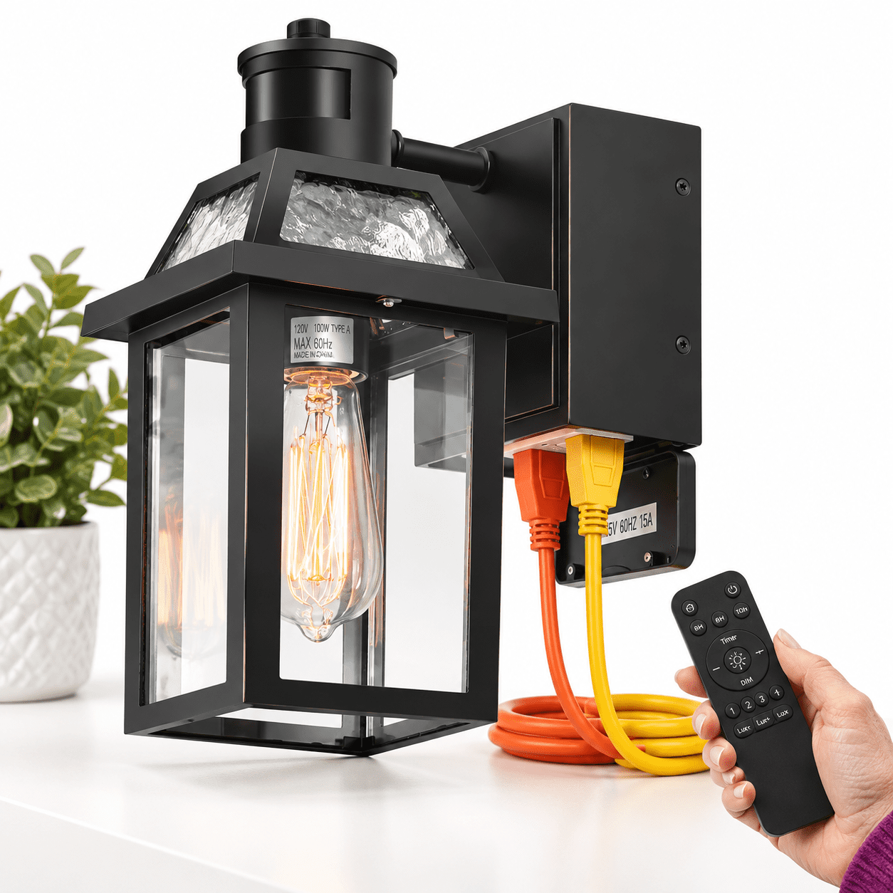 Porch Light With Gfci Outlet And Remote Motion Sensor Black 1 Pack ...