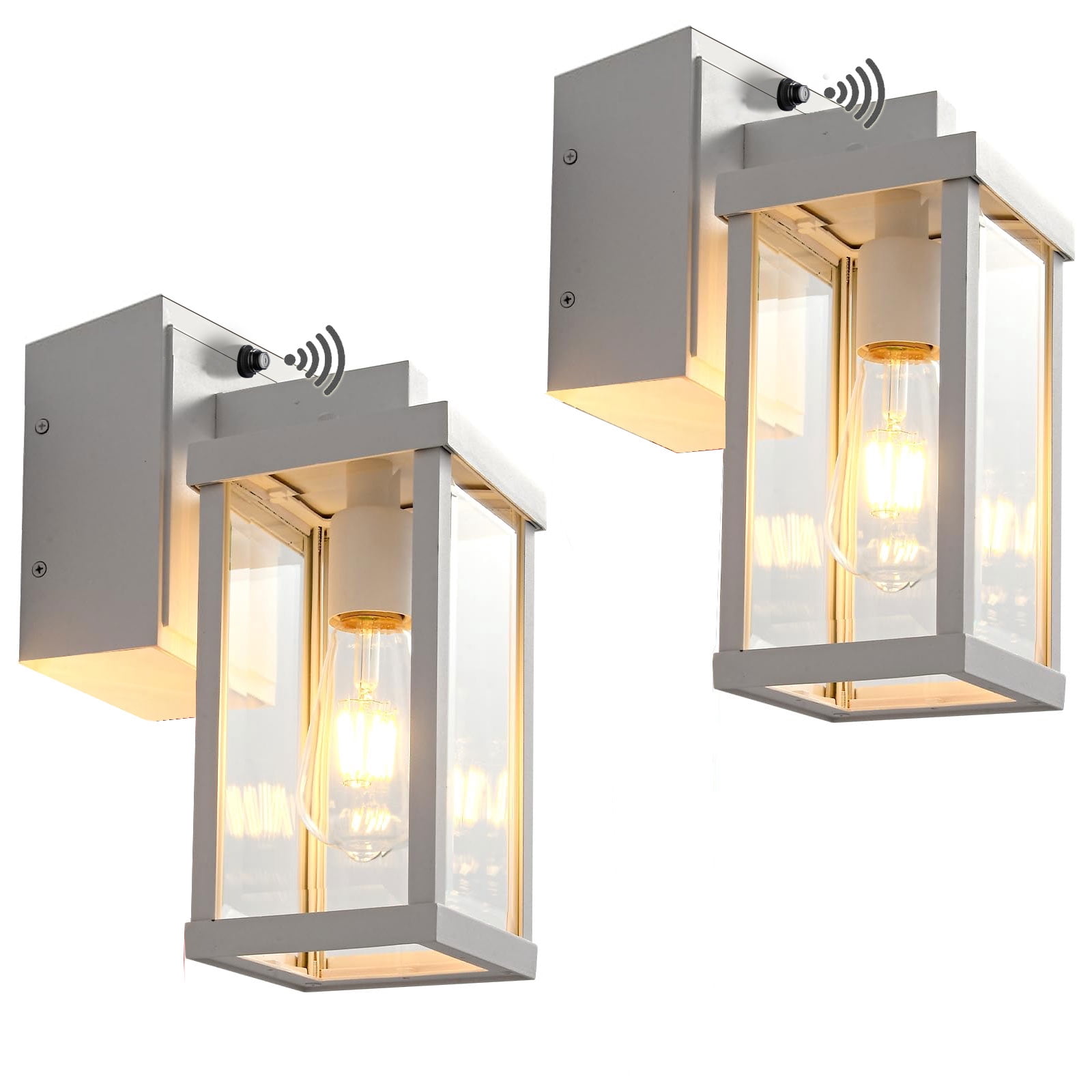 Porch Lights with GFCI Outlet, Dusk to Dawn Sensor Outdoor Lights Waterproof Anti-Rust Wall Sconce Lantern, Exterior Fixture for House Front Door Patio Garage, White,2 Pack