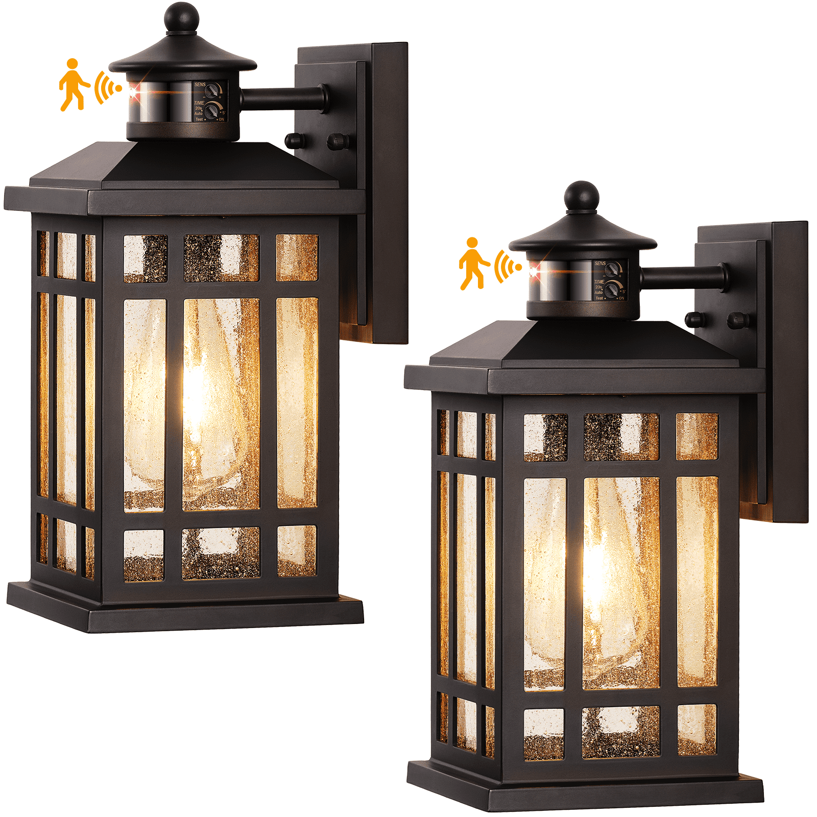 OPAXIS Porch Lights Outdoor with Motion Sensor, 2 Packs Oil Rubbed Bronze Outside Lantern Fixtures Wall Mount, Aluminium Anti-Rust Exterior Wall Light, Dusk to Dawn Coach Light for Garage Patio