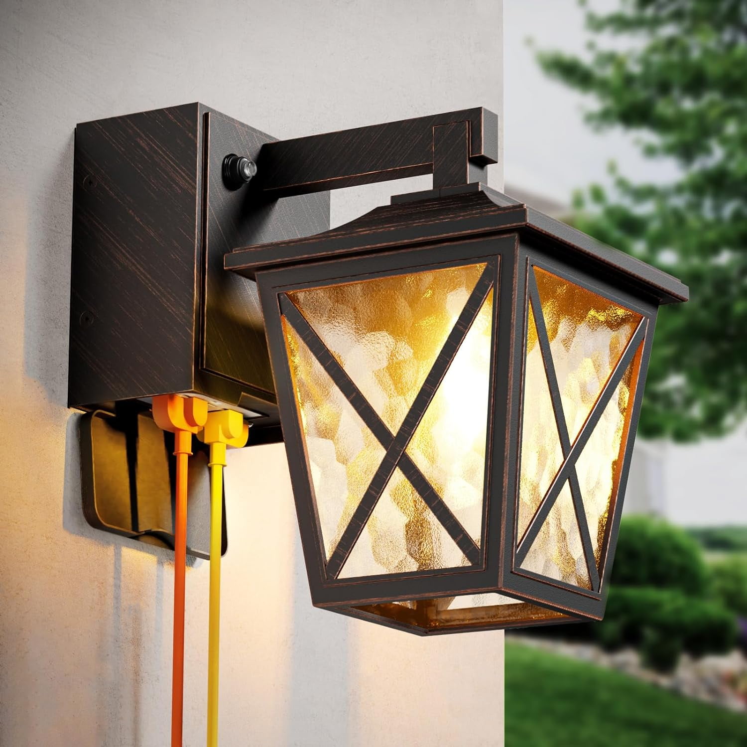 Porch Lights with Outlet, Dusk to Dawn Outdoor Light with Outlet Built