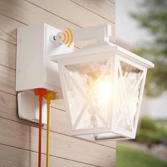 Porch Lights with Outlet, Dusk to Dawn Outdoor Light with Outlet Built-in, Waterproof Anti-Rust Lantern Outside Light with GFCI Outlet, Wall Sconce Light with Plug for Front Door (White)