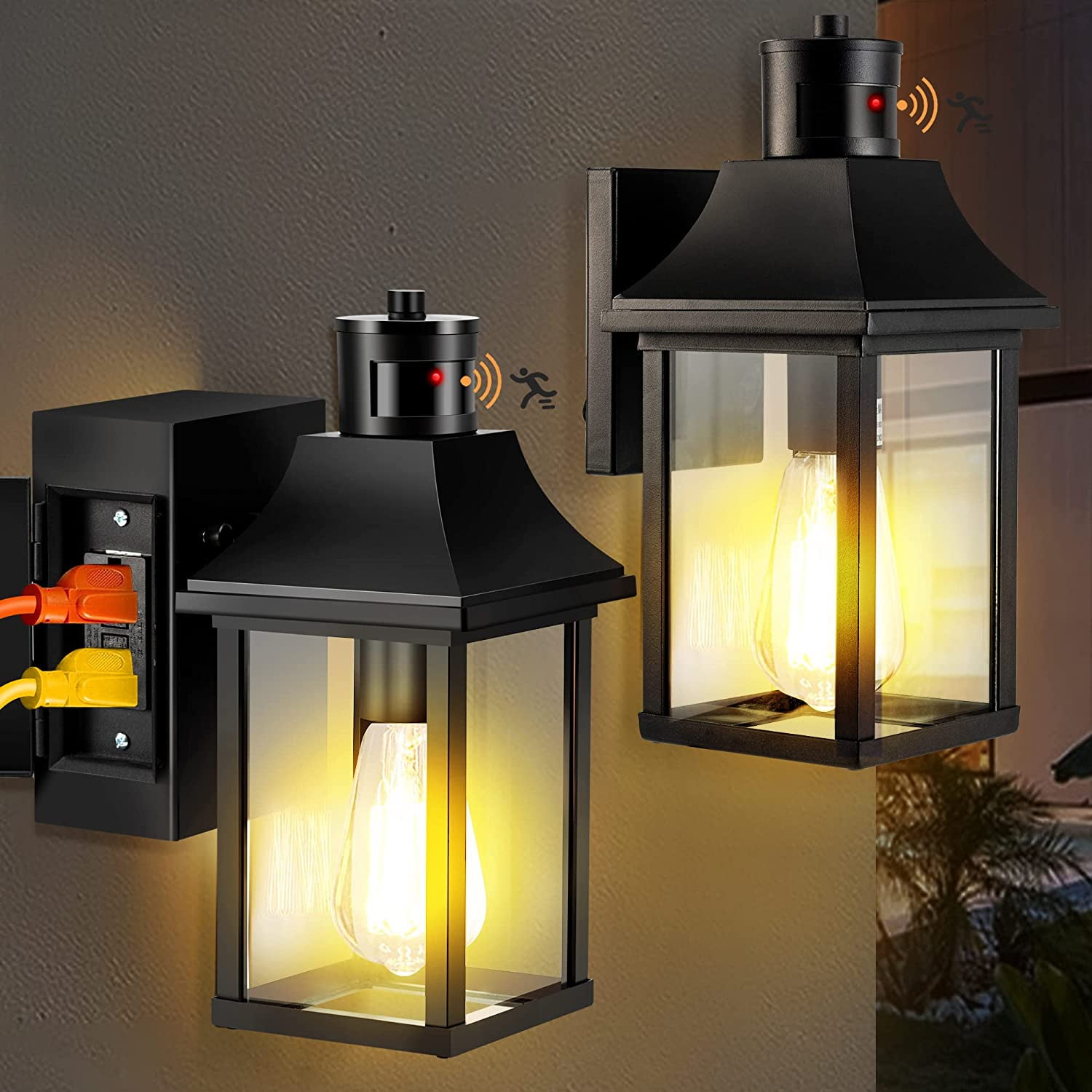 Porch Lights with GFCI Outlet Dusk to Dawn Motion Sensor Outdoor