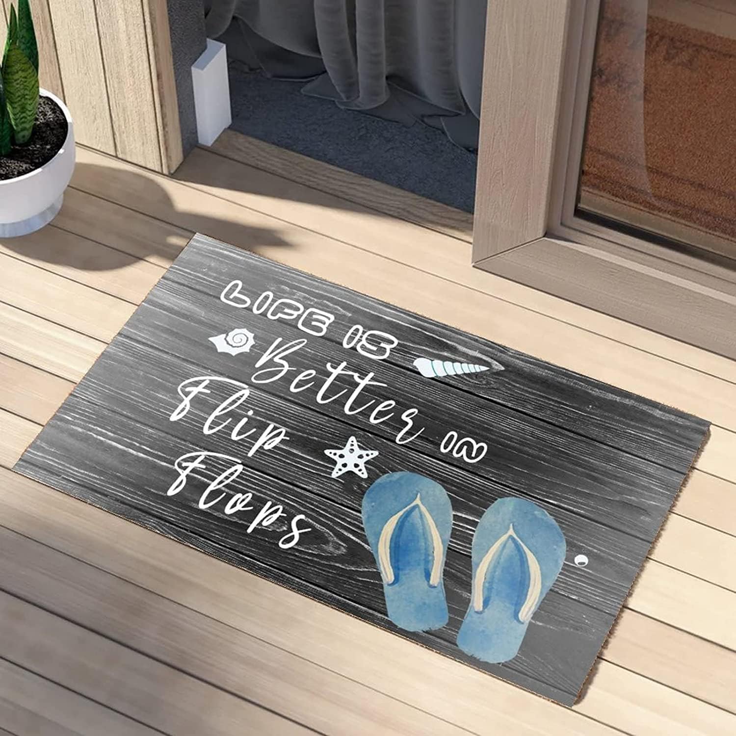 Porch Mat Outdoor Life is Better in Flip Flops Door Mats Summer Decor Indoor Entryway Traps Dirt