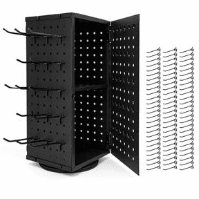 Porch & Pantry 360° Rotating Thread Rack, 2-Tier Detachable Thread Spool Organizer with Storage Compartment for Sewing Embroidery Hair-Braiding, Black Metal, 7.5 x 7.5 x 17.3 in