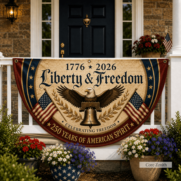 Porch Railing Semi Flag 250th Liberty & Freedom Eagle Banner 1776-2026