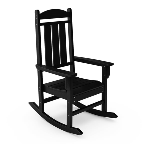 Porch Rocker In Black Lumber - For Comfortable Outdoor Living Ideal For Relaxation