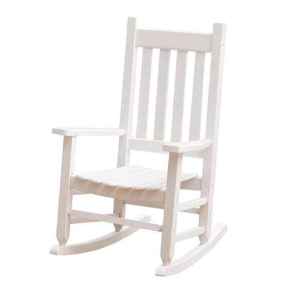 Porch Rocking Chair | Small Wooden Rocker for Kids Ages 6-10, Perfect for Indoor or Outdoor Patio Use, Brown Hardwood, Open Back, Painted