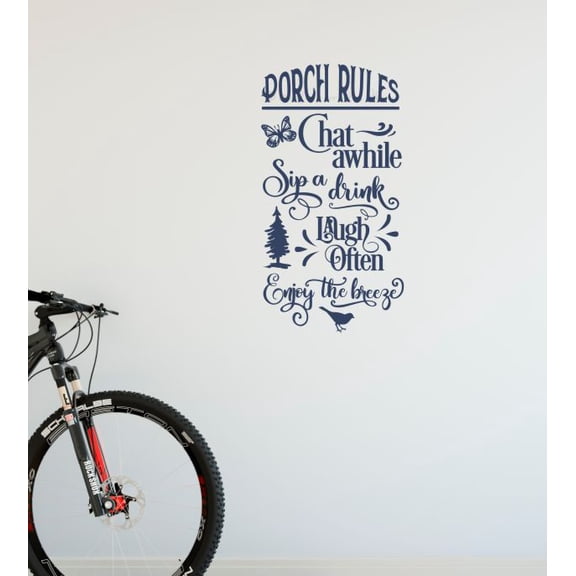 Porch Rules Chat Sip Laugh Farmhouse Wall Decals Quote Decor Art Sticker 12x23-Inch Deep Blue