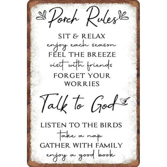 Porch Rules Inspirational Aluminum Signs Funny Tin Sign Metal Art Poster Gift Home Cafe Bar Wall Decor Room Door Accessories 8"x6"