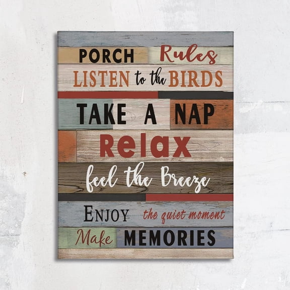 Porch Rules Listen To The Birds Relax Make Memories Canvas Wall Art Prints Artwork Signs Framed For House Porch Wall Decor Home Room Decor,11X14 inch,Housewarming Gift,Porch Canvas Wall Decor