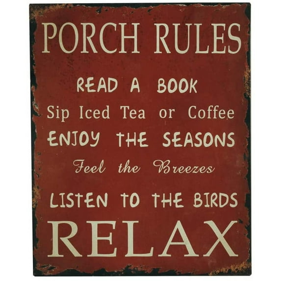 Porch Rules Metal Sign Read A Book Sip Iced Tea Enjoy Seasons Listen To Birds Relax Decorative Porch Signs for Home Decor13''