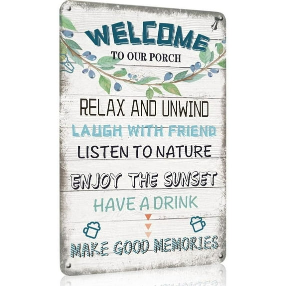 Porch Sign, Outdoor Signs for Porch, Porch Decor for Home, Bar, Farmhouse, Patio 12x8 Inches Aluminum Metal Sign Wall Decor - This is Our Happy Place