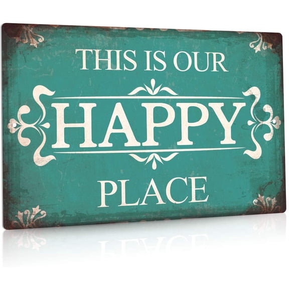 Porch Sign, Porch Decor for Home, Bar, Farmhouse, 12x8 Inches Aluminum Metal Wall Sign - This is Our Happy Place