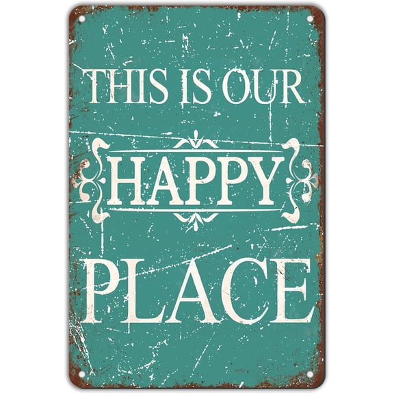 Porch Sign This is Our Happy Place Porch Decor for Home Bar Farmhouse Metal Wall Sign 12 * 8in