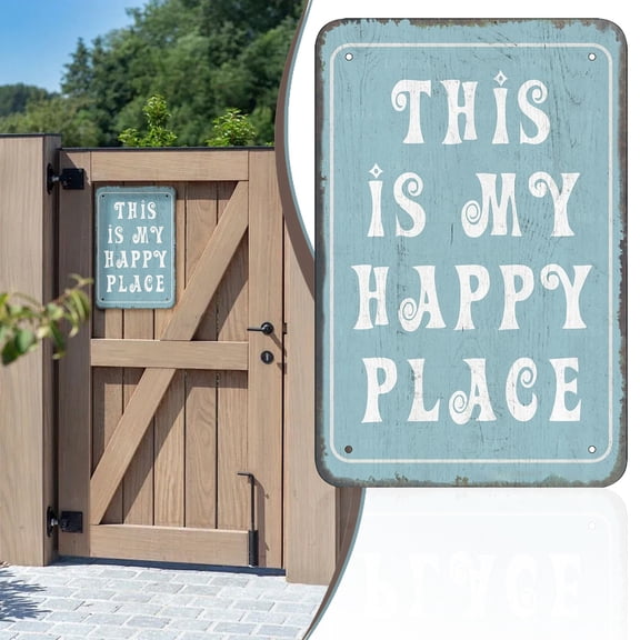 Porch Signs Outdoor Wall Decor,This Is Our Happy Place Sign,Patio Signs Welcome Sign,For Front Porch Metal Signs For Outside Farmhouse Patio Decor Vintage Deck Signs Funny Backyard Signs 8x12 Inches