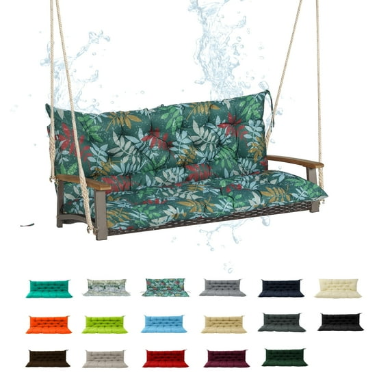 Porch Swing Cushion 47in, Waterproof Bench Cushion for Outdoor Furniture, 2-3 Seater Replacement Glider Cushion with Ties for Backyard and Garden(Green Flower 47")