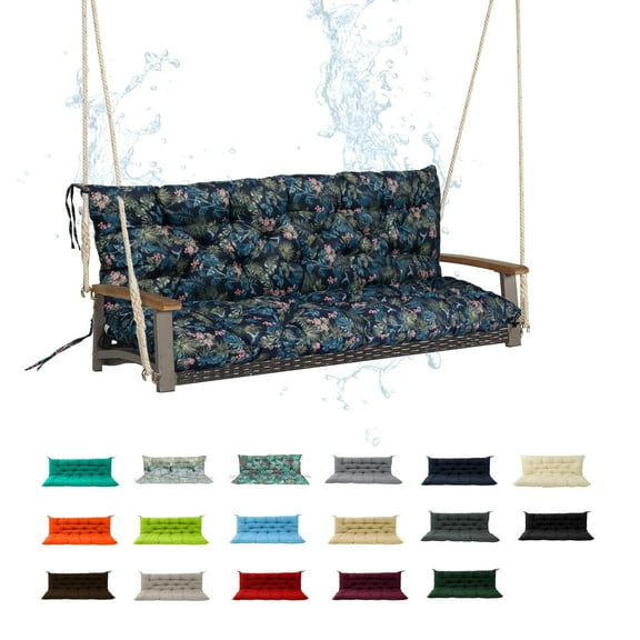 Porch Swing Cushion 60in, Waterproof Bench Cushion for Outdoor Furniture, 2-3 Seater Replacement Glider Cushion with Ties for Backyard and Garden（Hummingbird 60")