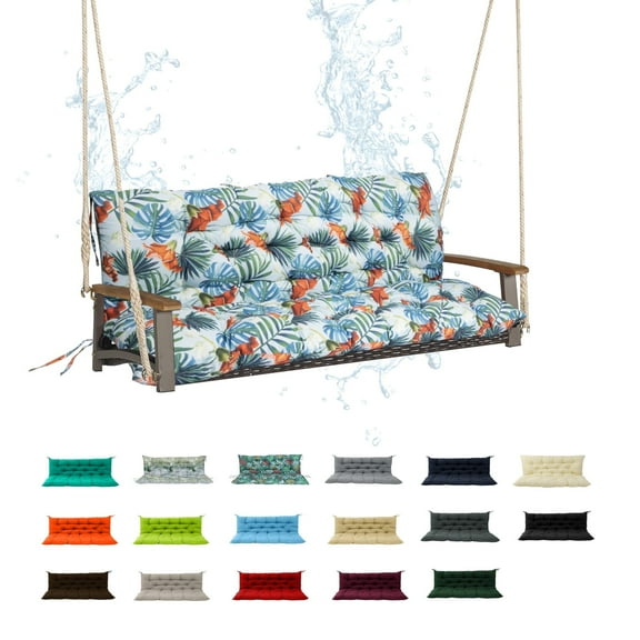 Porch Swing Cushion 60in, Waterproof Bench Cushion for Outdoor Furniture, 2-3 Seater Replacement Glider Cushion with Ties for Backyard and Garden（Summer 60")