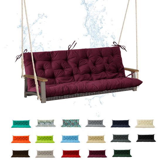 Porch Swing Cushion 47in, Waterproof Bench Cushion for Outdoor Furniture, 2-3 Seater Replacement Glider Cushion with Ties for Backyard and Garden(Wine Red 47")
