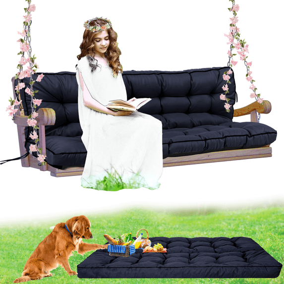 Porch Swing Cushion Thicken 4", 63" Swing Cushions 2-3 Seater Replacement, Waterproof Bench Cushions with Backrest, Anti-Fading Patio Swing Chair Pads for Outdoor Garden Furniture