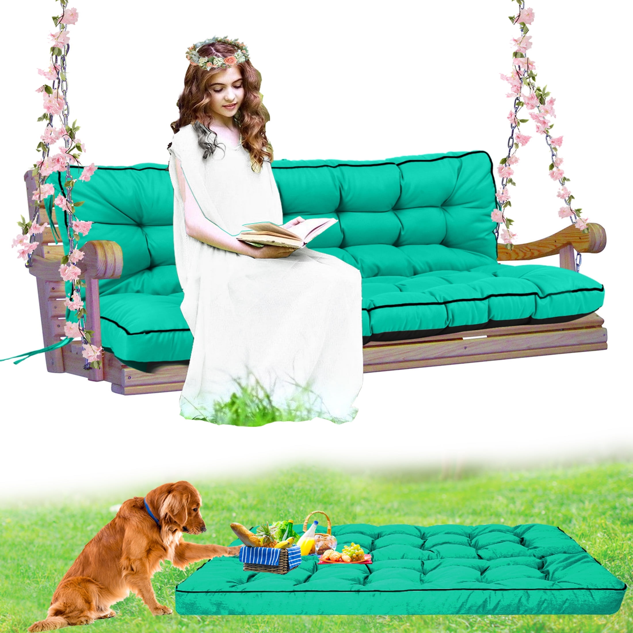 Porch Swing Cushion Thicken 4", 63" Swing Cushions 2-3 Seater ...