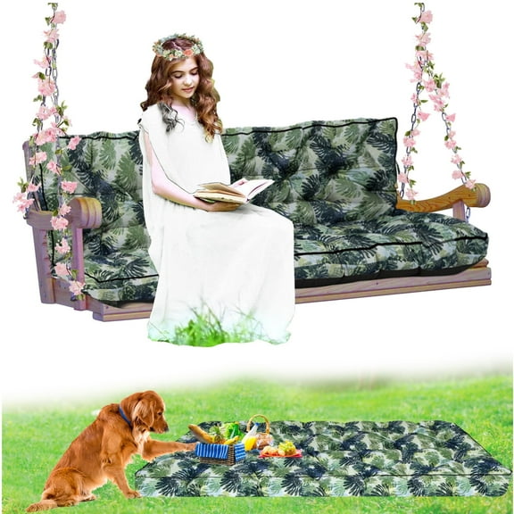 Porch Swing Cushion Thicken 4", 63" Swing Cushions 2-3 Seater Replacement, Waterproof Bench Cushions with Backrest, Anti-Fading Patio Swing Chair Pads for Outdoor Garden Furniture