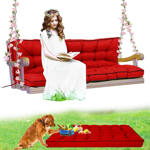 Porch Swing Cushion Thicken 4", 71" Swing Cushions 2-3 Seater Replacement, Waterproof Bench Cushions with Backrest, Anti-Fading Patio Swing Chair Pads for Outdoor Garden Furniture
