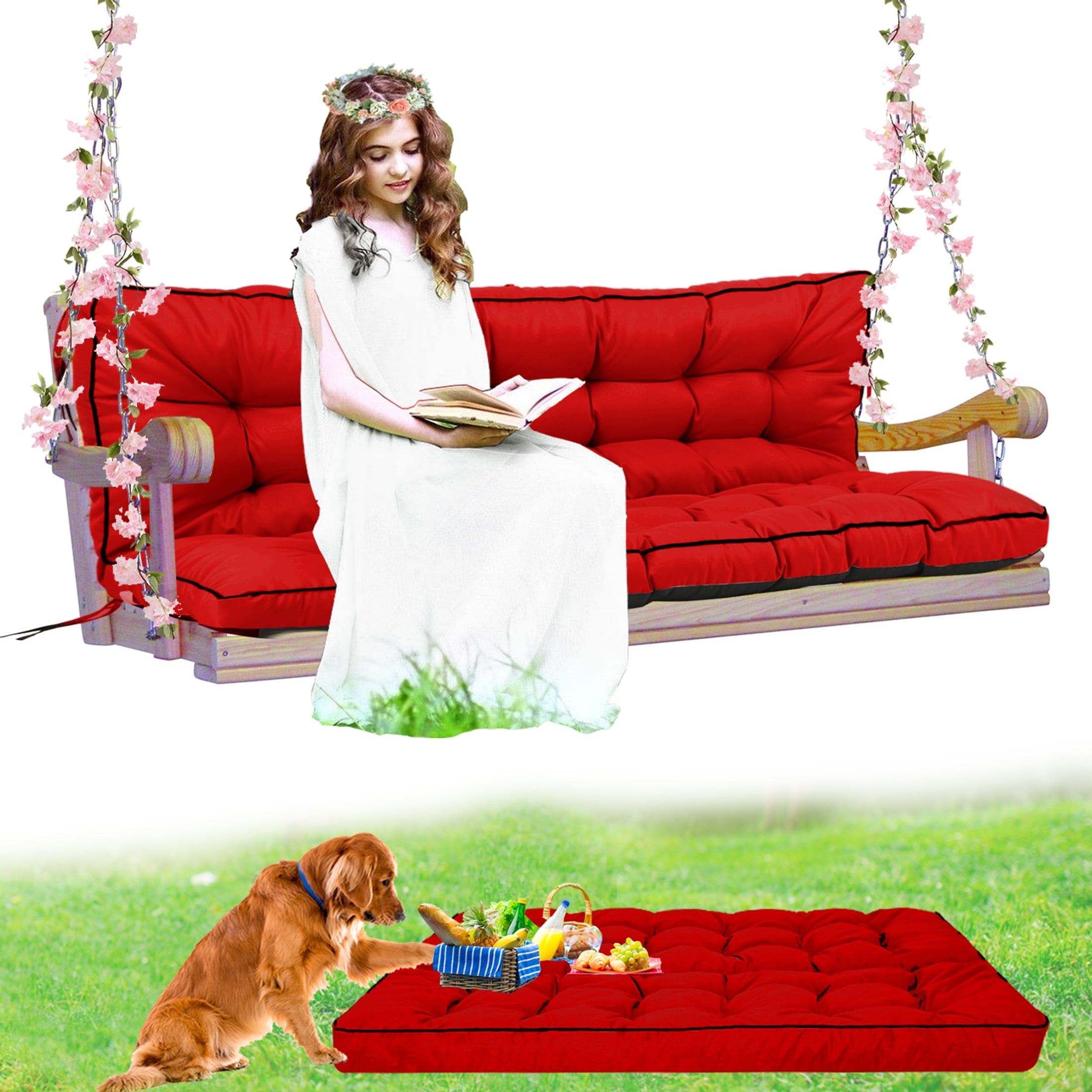 Porch Swing Cushion Thicken 4", 71" Swing Cushions 2-3 Seater ...