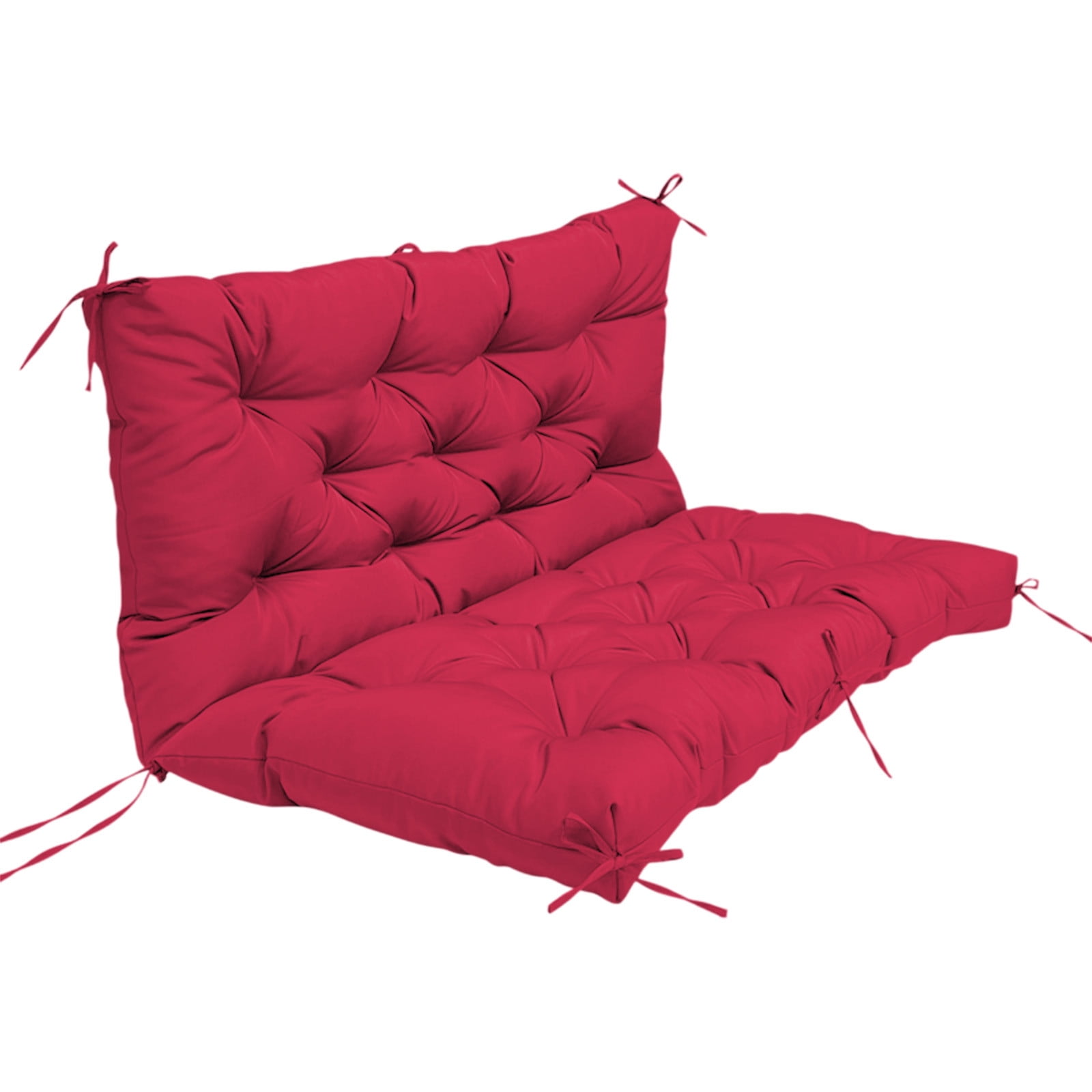 Porch Swing Cushions, 2 or 3 Seat Outdoor Swing Cushion Replacement with Backrest, 40 x 40 x 4 Inches Bench Cushion with 8 Ties for Outdoor Furniture for Patio, Backyard, Garden, Red