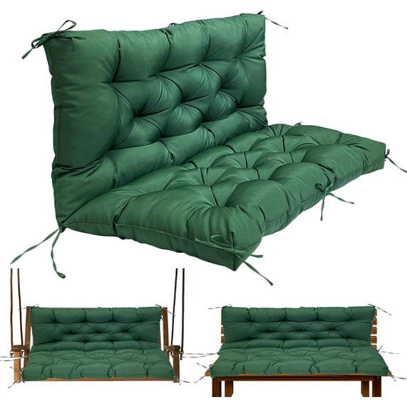 Porch Swing Cushions, 3 Seat Outdoor Swing Cushion Replacement with Backrest, 60 x 40 Inches Bench Cushion with 8 Ties for Outdoor Furniture for Patio, Backyard, Garden, Dark Green