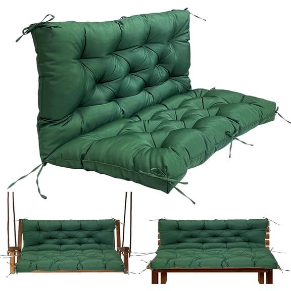 Porch Swing Cushions, 3 Seat Outdoor Swing Cushion Replacement with Backrest, 60 x 40 Inches Bench Cushion with 8 Ties for Outdoor Furniture for Patio, Backyard, Garden, Dark Green