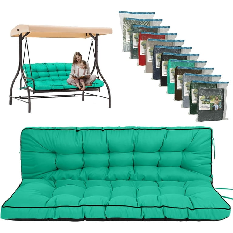 Porch Swing Cushions 55 inch Waterproof Swing Cushions 3 Seater Replacement for Outdoor Furniture with Backrest Thickened 4 Bench Cushion with Ties