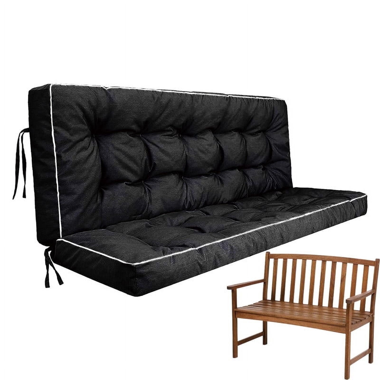 Porch Swing Cushions 55in, Swing Cushions 3 Seater Replacement with Backrest, Thicken 4" Waterproof Bench Pad Cushions, Outdoor Loveseat Cushions Non-Slip Chairs Pad (Black)