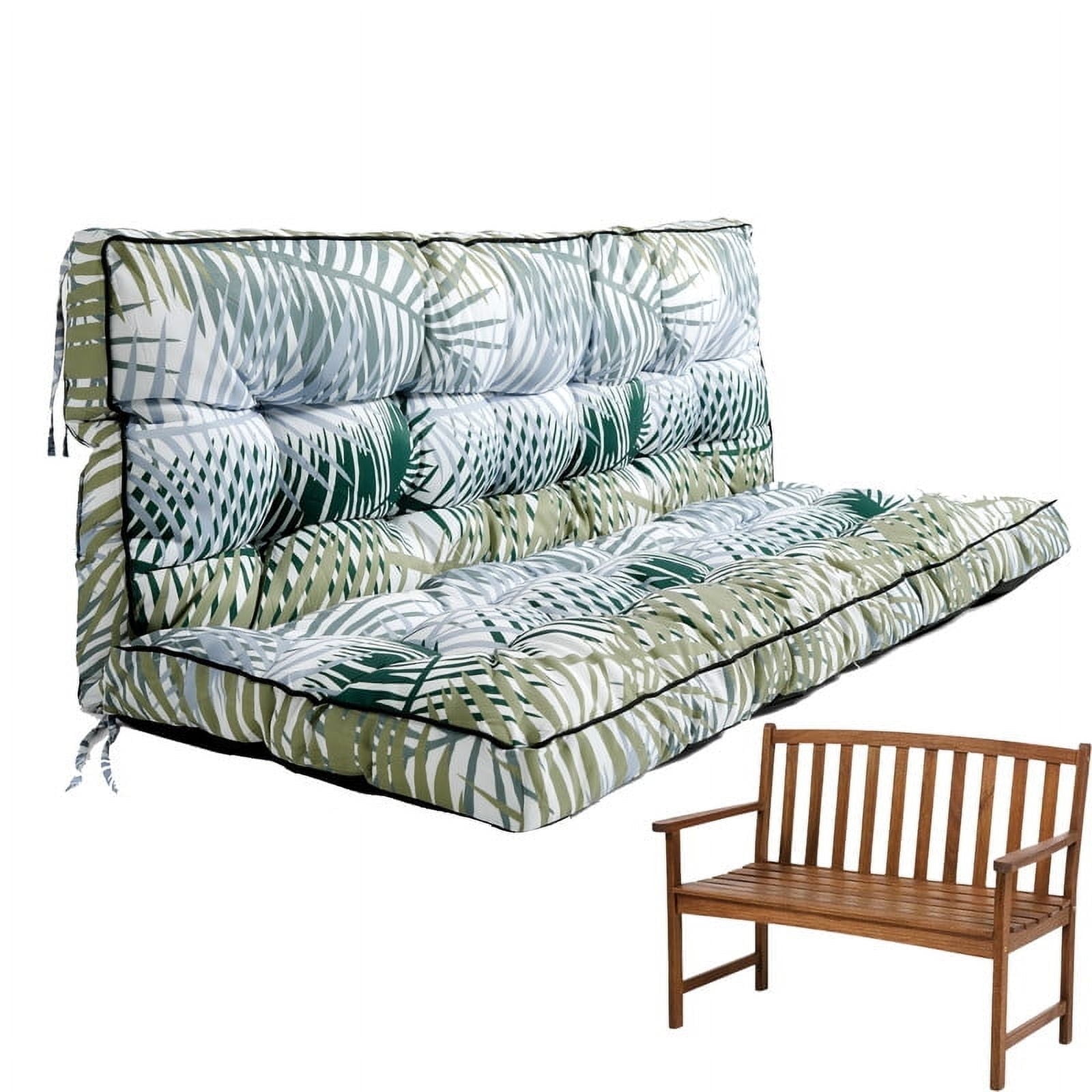 Porch Swing Cushions 55in, Swing Cushions 3 Seater Replacement with Backrest, Thicken 4" Waterproof Bench Pad Cushions, Outdoor Loveseat Cushions Non-Slip Chairs Pad (Bamboo Leaves)