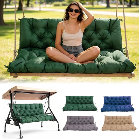 Porch Swing Cushions 60 Inch,Waterproof Patio 2 3 Seater Replacement for Outdoor Furniture with Backrest&Strap,Thick 4" Swing Seat Cushion for Loveseat Garden Glider Bench Lawn Backyard,60X40 Inch