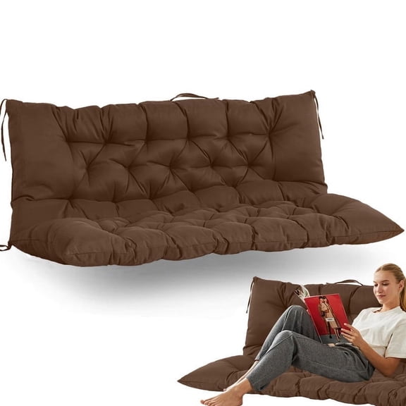 Porch Swing Cushions Outdoor, 2-3 Seat Swing Replacement Cushions Waterproof, 4" Thick Bench Cushion with Backrest and Ties for Garden Furniture (Brown, 40x70 in)