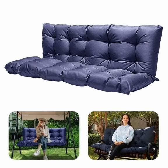 Porch Swing Cushions, Outdoor 3 Seats Swing Cushion Replacement with Backrest, Waterproof Bench Cushion with Ties, for Patio, Porch,Garden,Backyard (Navy Blue 40 * 40 in)