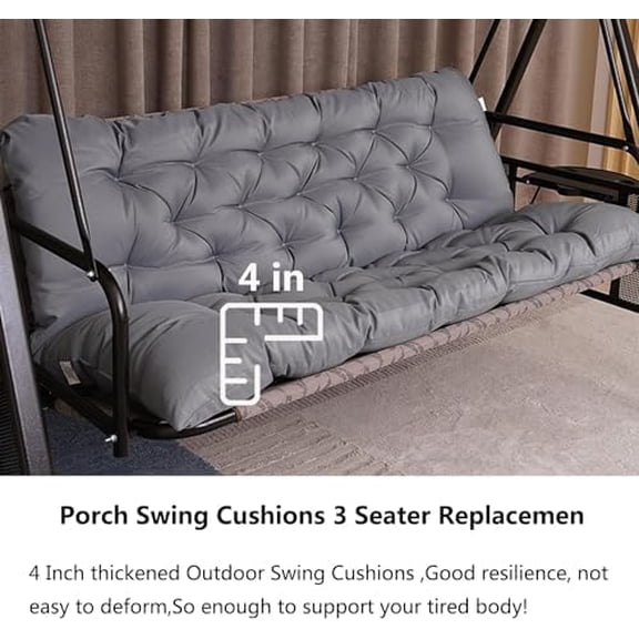 Porch Swing Cushions, Outdoor 3 Seats Swing Cushion Replacement Pad with Backrest, Waterproof Bench Cushion with Ties, for Porch,Garden,Backyard Furniture Patio Lounger (Light Gray 60 * 40 in)