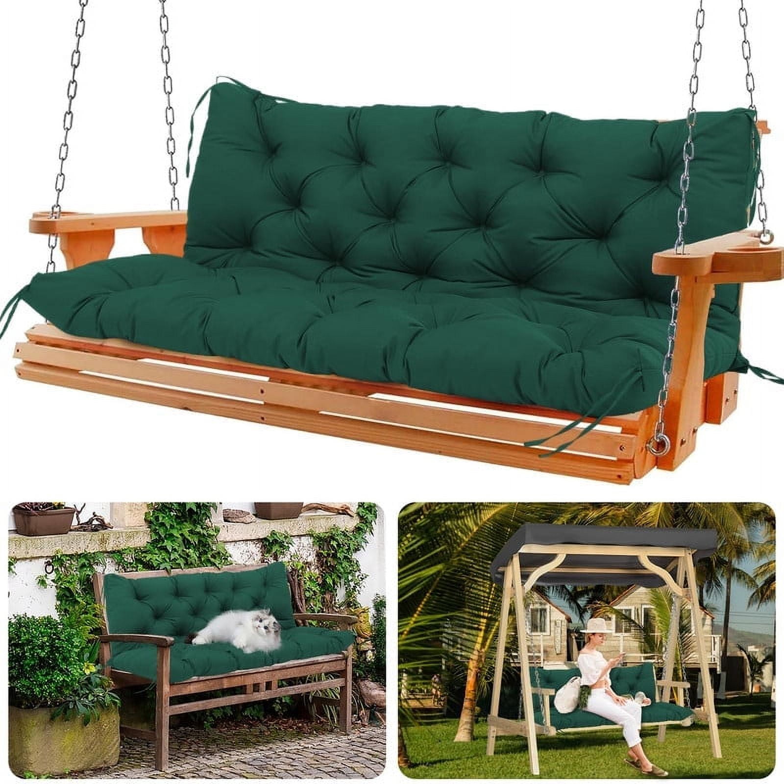 Porch Swing Cushions Outdoor 40 inch with Backrest Waterproof 3 Seat Swing Cushion Replacement Thicken 4 Bench Swing Cushions for Outdoor Furniture