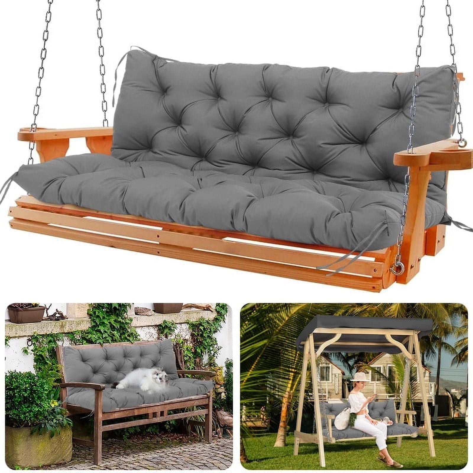 Porch Swing Cushions Outdoor 40 inch with Backrest Waterproof 3 Seat Swing Cushion Replacement Thicken 4 Bench Swing Cushions for Outdoor Furniture Patio Backyard and Garden Dark Green 40x40inch Walma...
