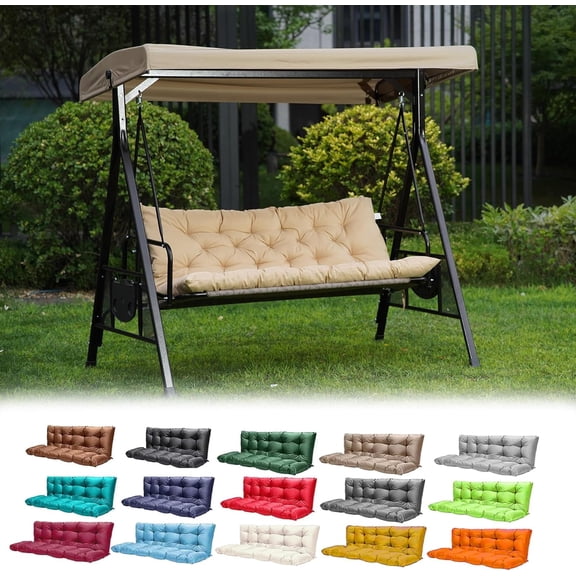 Porch Swing Cushions,Outdoor Cushions 3 Seater Replacement with Backrest, Waterproof Thickened Bench Cushion with Ties for Porch, Patio,Outdoor, Backyard and Garden (Beige Yellow 60 * 40 in)