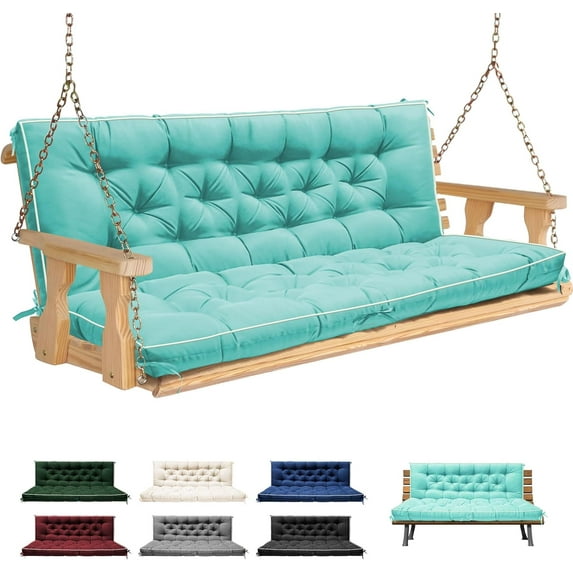 Porch Swing Cushions, Outdoor Swing Replacement Cushions 3 Seater with Backrest, Thickened Waterproof Bench Cushion with Ties for Patio, Outdoor, Backyard and Garden (Teal)