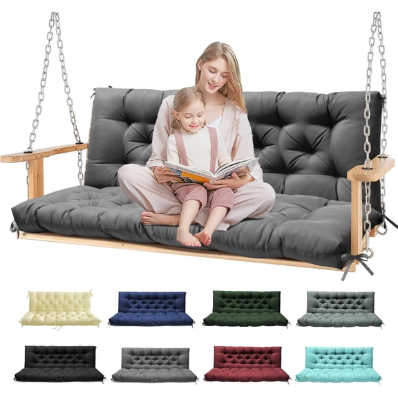 Porch Swing Cushions, Patio Swing Cushions Waterproof for Outdoor Furniture Thickened Outdoor Swing Bench Cushions 2-3 Seater Replacement with Ties (Light Grey, 60x40 Inch)