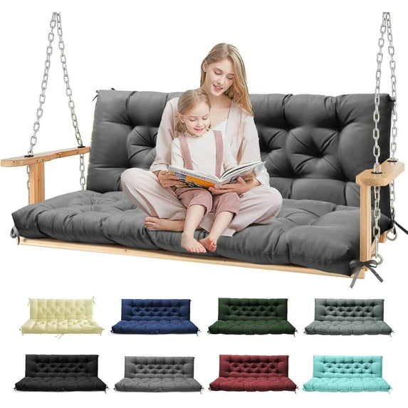 Porch Swing Cushions, Patio Swing Cushions Waterproof for Outdoor Furniture Thickened Outdoor Swing Bench Cushions 2-3 Seater Replacement with Ties (Light Grey, 60x40 Inch)